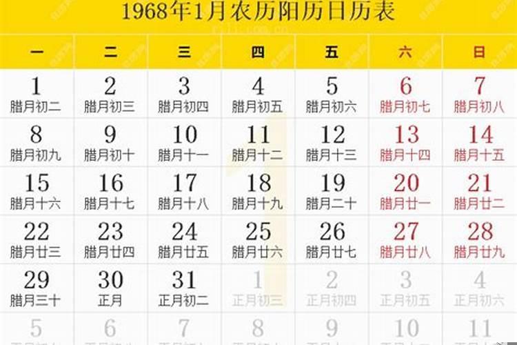 1968年12月6日阳历是多少
