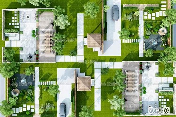 联排别墅装修风水布局，风水豪宅别墅庭院外观效果图