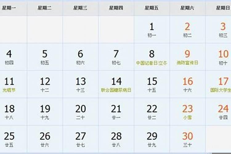 2025年农历11月份